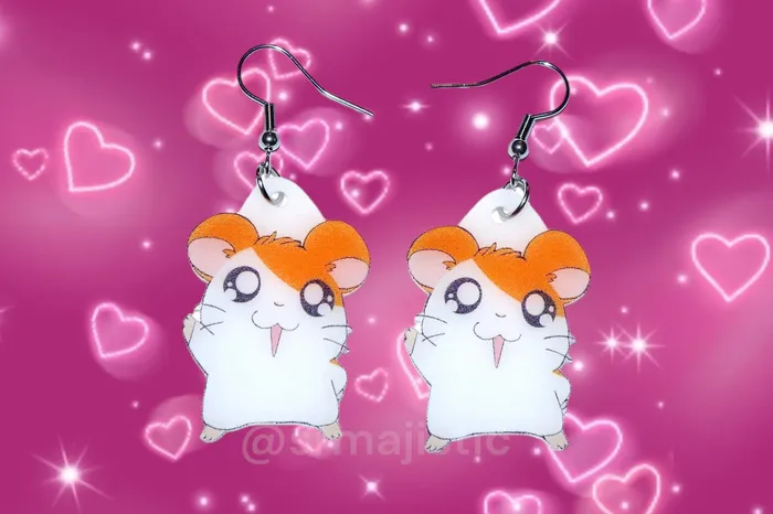 Sam Makes Things Earrings Hamtaro Cute Hamster Character Handmade Earrings