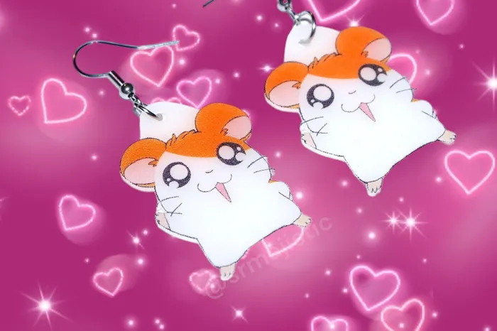 Sam Makes Things Earrings Hamtaro Cute Hamster Character Handmade Earrings