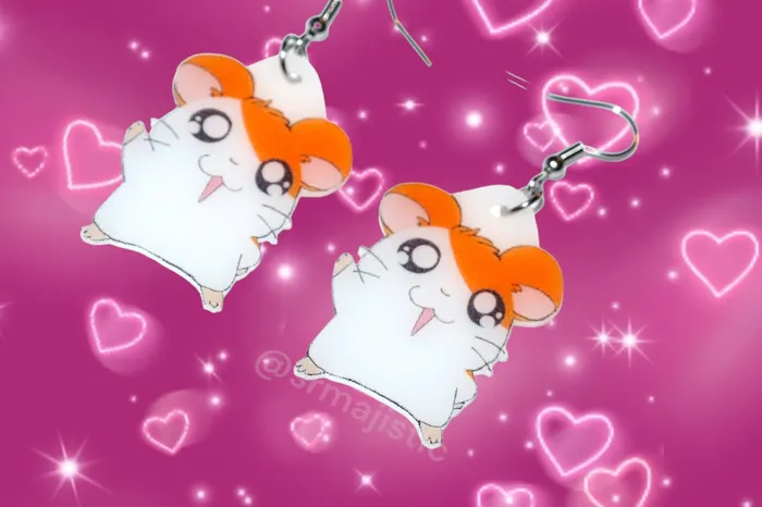 Sam Makes Things Earrings Hamtaro Cute Hamster Character Handmade Earrings