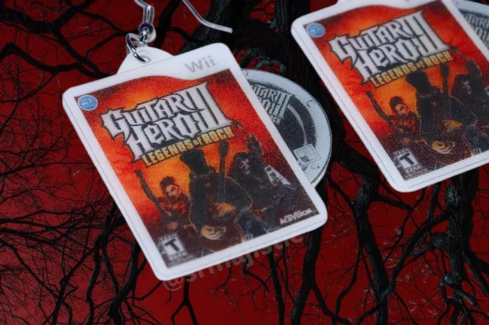 Sam Makes Things Earrings READY TO SHIP Guitar Hero III Legends of Rock Wii Game 2D detailed Handmade Earrings