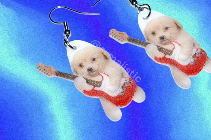Sam Makes Things Puppy Dog Jotchua Playing Guitar Meme Funny Handmade Earrings Earrings Sam Makes Things Puppy Dog Jotchua Playing Guitar Meme Funny Handmade Earrings Earrings