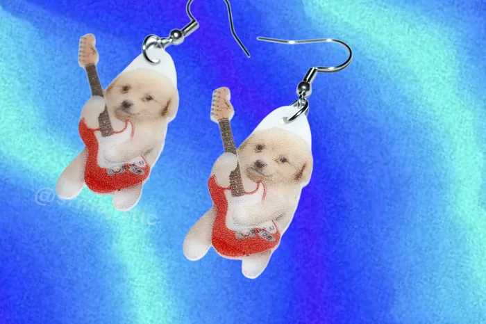 Sam Makes Things Puppy Dog Jotchua Playing Guitar Meme Funny Handmade Earrings Earrings Sam Makes Things Puppy Dog Jotchua Playing Guitar Meme Funny Handmade Earrings Earrings