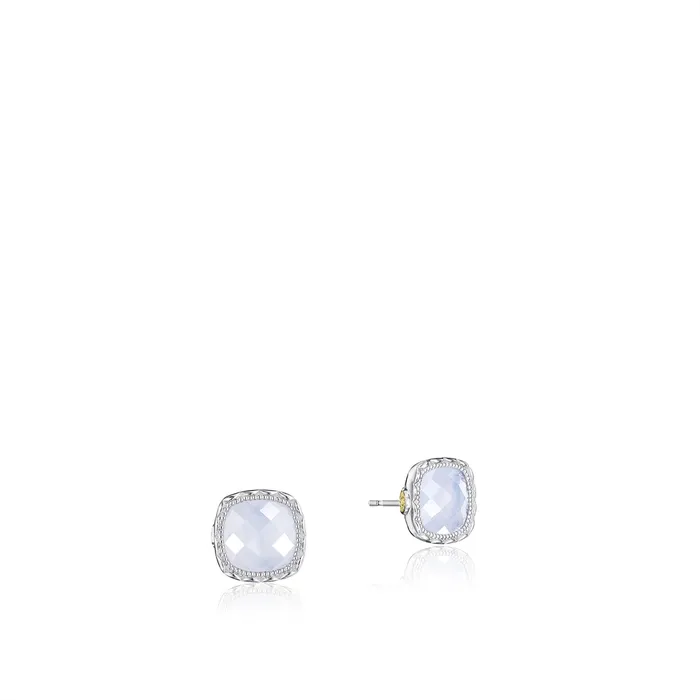 Tacori Crescent Embrace Silver Gold 7mm Cushion Chalcedony Stud Earrings Tacori Earrings Tacori Crescent Embrace Silver Gold 7mm Cushion Chalcedony Stud Earrings Tacori Earrings