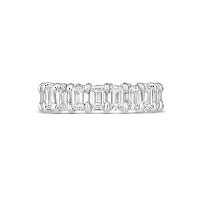 Wedding Bands Rings 18K White Gold Emerald Cut Diamond Eternity Band