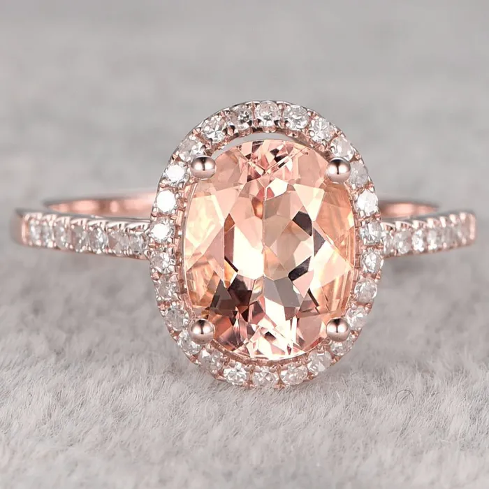 1715 Ct Morganite And Natural Earth Mined Diamonds Anniversary Ring 14K Rose Gold GB Rings 1715 Ct Morganite And Natural Earth Mined Diamonds Anniversary Ring 14K Rose Gold GB Rings