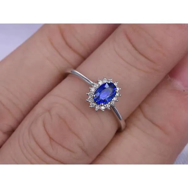 2 Ct Oval Cut Ceylon Sapphire And Natural Earth Mined Diamond Ring White Gold 14K GB Rings 2 Ct Oval Cut Ceylon Sapphire And Natural Earth Mined Diamond Ring White Gold 14K GB Rings