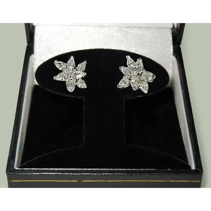 4 Carats Pear Shape Round Natural Earth Mined Diamond Cluster Earrings Gold GB Earrings 4 Carats Pear Shape Round Natural Earth Mined Diamond Cluster Earrings Gold GB Earrings