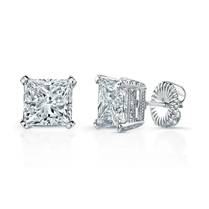 4 Carats Women Stud Earrings Princess Cut Natural Earth Mined Diamonds White Gold 14K GB Earrings 4 Carats Women Stud Earrings Princess Cut Natural Earth Mined Diamonds White Gold 14K GB Earrings