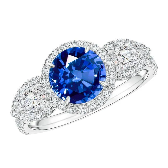 530 Ct Pear And Round Ceylon Sapphire Natural Earth Mined Diamonds Ring White Gold 14K GB Rings 530 Ct Pear And Round Ceylon Sapphire Natural Earth Mined Diamonds Ring White Gold 14K GB Rings