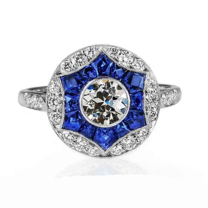 Art Deco Jewelry New Halo Old European Natural Earth Mined Diamond Sapphire Ring HarryChadEntcom Rings