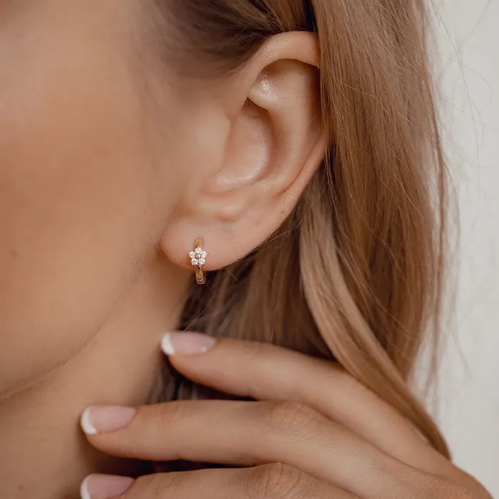 Bloom Huggie Hoop Earrings 14K Gold Hey Happiness Earrings Bloom Huggie Hoop Earrings 14K Gold Hey Happiness Earrings