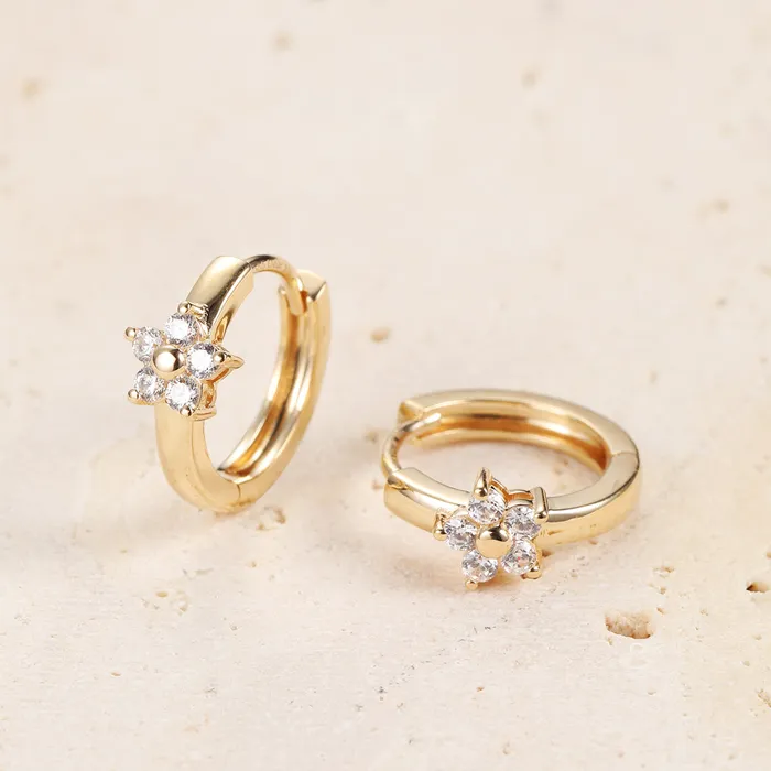 Bloom Huggie Hoop Earrings 14K Gold Hey Happiness Earrings Bloom Huggie Hoop Earrings 14K Gold Hey Happiness Earrings