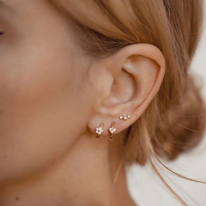 Bloom Huggie Hoop Earrings 14K Gold Hey Happiness Earrings Bloom Huggie Hoop Earrings 14K Gold Hey Happiness Earrings