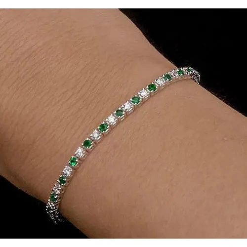 Bracelets Natural Earth Mined Diamond Tennis Bracelet Green Sapphire 6 Carats Women White Gold 14K GB Bracelets Natural Earth Mined Diamond Tennis Bracelet Green Sapphire 6 Carats Women White Gold 14K GB