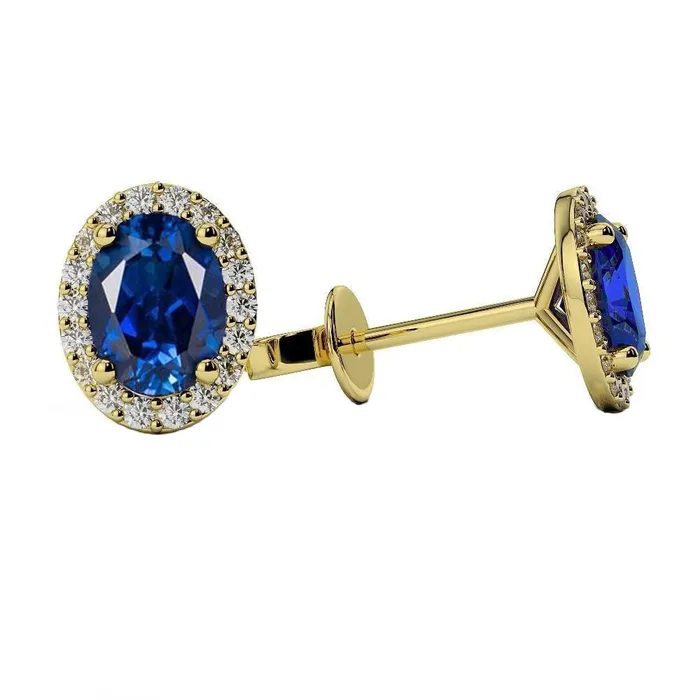 Ceylon Sapphire Halo Natural Earth Mined Diamond Stud Earring 480 Carat Yellow Gold 14K GB Earrings Ceylon Sapphire Halo Natural Earth Mined Diamond Stud Earring 480 Carat Yellow Gold 14K GB Earrings