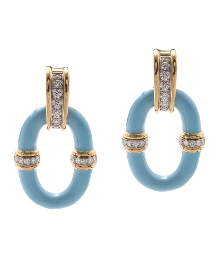 David Webb Earrings Oval Link Earrings Light Blue Enamel