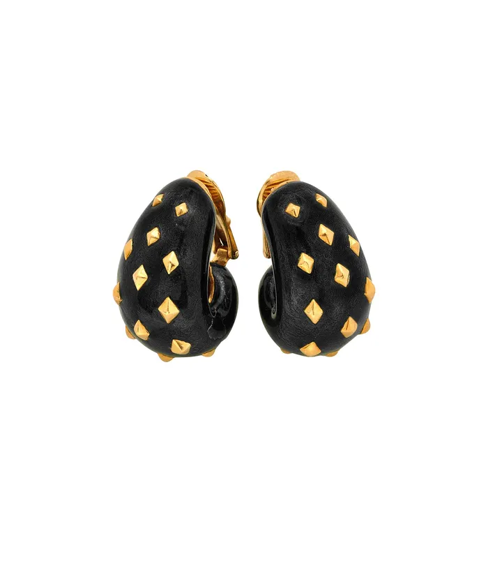 David Webb Workshop Jackie Earrings Black Enamel Earrings