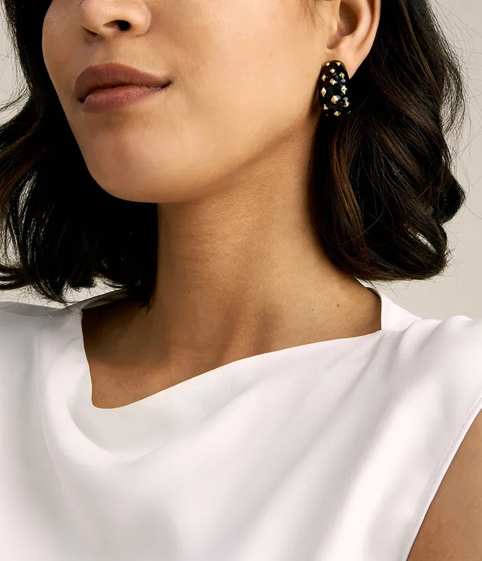 David Webb Workshop Jackie Earrings Black Enamel Earrings