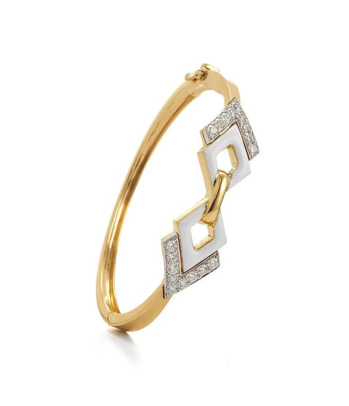 Double Diamond Bracelet White Enamel David Webb Workshop Bracelets