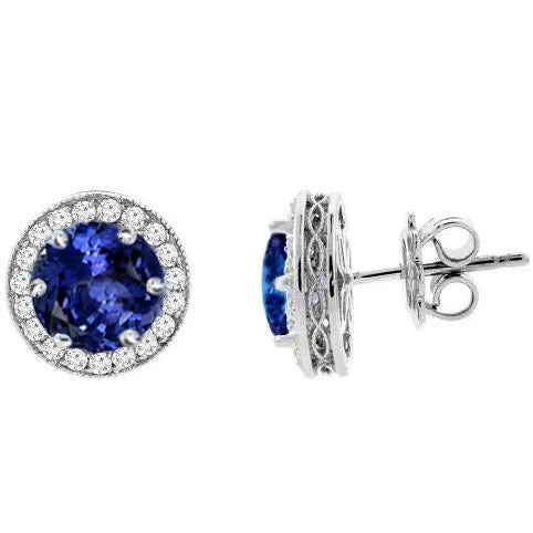 Earrings 480 Carats Tanzanite With Natural Earth Mined Diamonds Studs Earrings White Gold 14K GB Earrings 480 Carats Tanzanite With Natural Earth Mined Diamonds Studs Earrings White Gold 14K GB