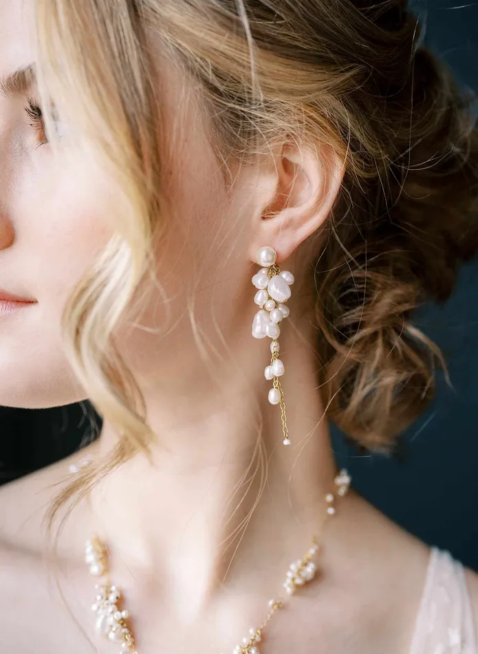 Earrings Freshwater pearl cluster and dangle earrings Style 2537 twigs honey