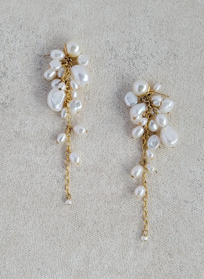 Earrings Freshwater pearl cluster and dangle earrings Style 2537 twigs honey
