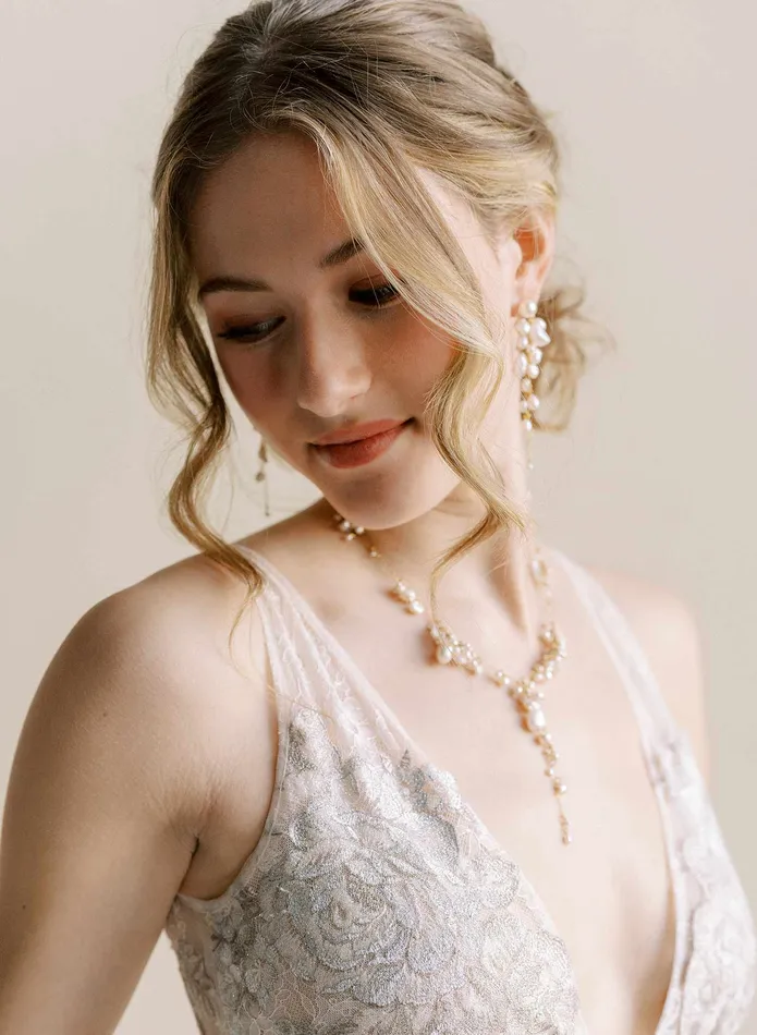 Earrings Freshwater pearl cluster and dangle earrings Style 2537 twigs honey