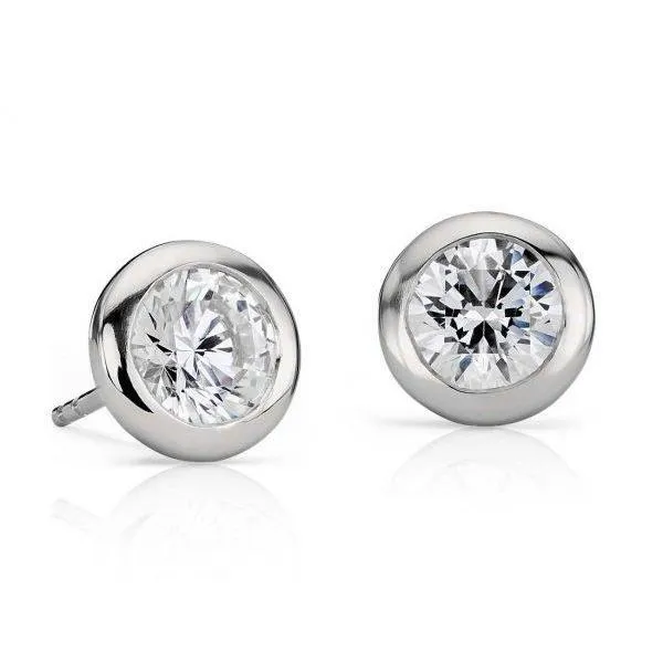 Earrings GB 13 Ct Bezel Set Solitaire Round Natural Earth Mined Diamond Stud Earring 14K White Gold Earrings GB 13 Ct Bezel Set Solitaire Round Natural Earth Mined Diamond Stud Earring 14K White Gold