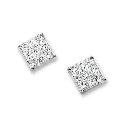 Earrings GB 180 Carats Princess Natural Earth Mined Diamond Stud Earring 14K White Gold Earrings GB 180 Carats Princess Natural Earth Mined Diamond Stud Earring 14K White Gold