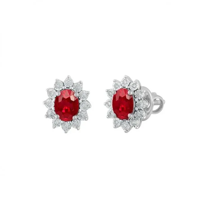 Earrings GB 250 Carats Oval Cut Ruby Natural Earth Mined Diamond Halo Stud Earring 14K White Gold Earrings GB 250 Carats Oval Cut Ruby Natural Earth Mined Diamond Halo Stud Earring 14K White Gold