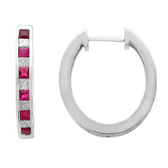 Earrings GB 440 Carats Ruby With Natural Earth Mined Diamonds Women Hoop Earrings 14K White Gold Earrings GB 440 Carats Ruby With Natural Earth Mined Diamonds Women Hoop Earrings 14K White Gold