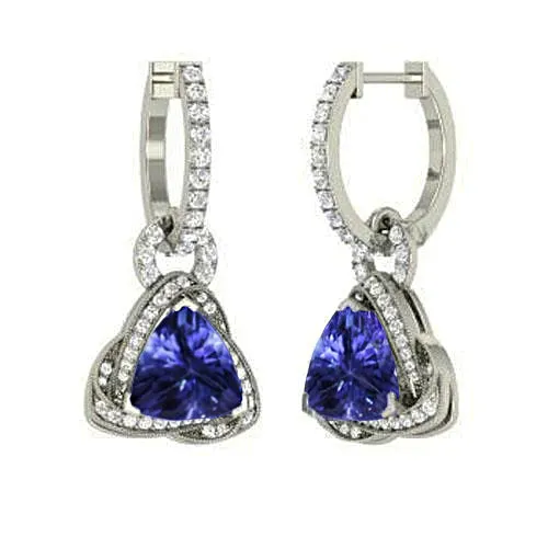 Earrings GB 5 Ct Tanzanite And Natural Earth Mined Diamonds Lady Dangle Earrings White Gold 14K Earrings GB 5 Ct Tanzanite And Natural Earth Mined Diamonds Lady Dangle Earrings White Gold 14K