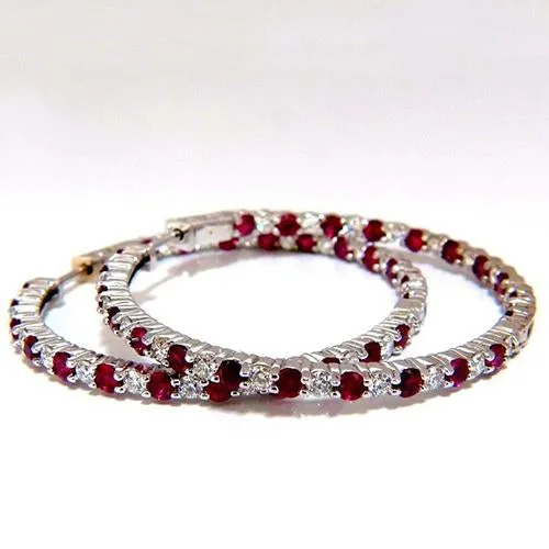 Earrings GB 650 Ct Round Red Ruby And Natural Earth Mined Diamond Women Hoop Earring Gold 14K Earrings GB 650 Ct Round Red Ruby And Natural Earth Mined Diamond Women Hoop Earring Gold 14K