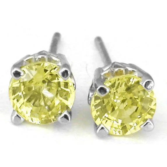 Earrings GB Round 4 Carats Yellow Sapphire Stud Earrings 14K White Gold Earrings GB Round 4 Carats Yellow Sapphire Stud Earrings 14K White Gold