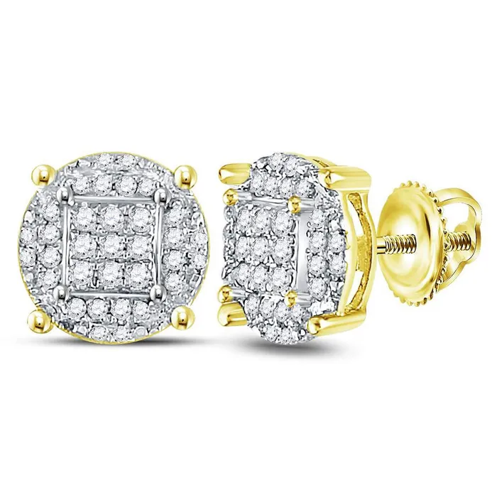 Earrings GND GND 10kt Yellow Gold Mens Round Diamond Circle Cluster Earrings 14 Cttw Earrings GND GND 10kt Yellow Gold Mens Round Diamond Circle Cluster Earrings 14 Cttw