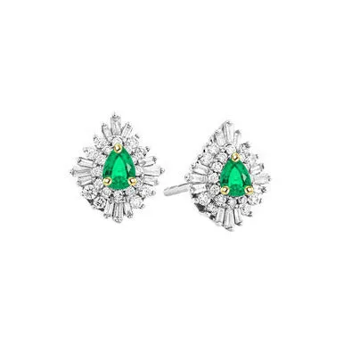 Earrings HarryChadEntcom Green Emerald Cluster Diamond Earrings