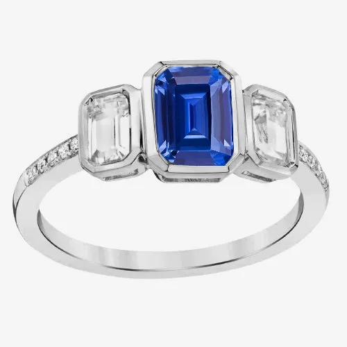 Emerald Natural Earth Mined Diamond Bezel Set Blue Sapphire Ring 3 Stone Style 250 Carats HarryChadEntcom Rings Emerald Natural Earth Mined Diamond Bezel Set Blue Sapphire Ring 3 Stone Style 250 Carats HarryChadEntcom Rings