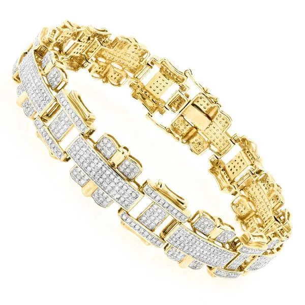 GB 14 Carats Fine Round Cut Natural Earth Mined Diamond Mens Bracelet Yellow Gold 14K Bracelets GB 14 Carats Fine Round Cut Natural Earth Mined Diamond Mens Bracelet Yellow Gold 14K Bracelets