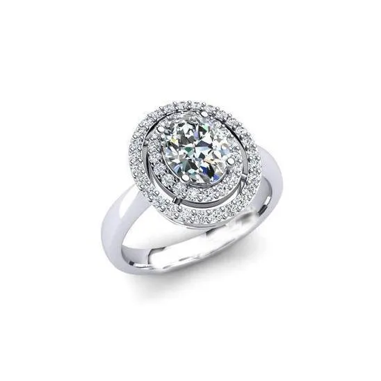 GB 2 Ct Oval And Round Natural Earth Mined Diamond Wedding Halo Ring Rings GB 2 Ct Oval And Round Natural Earth Mined Diamond Wedding Halo Ring Rings