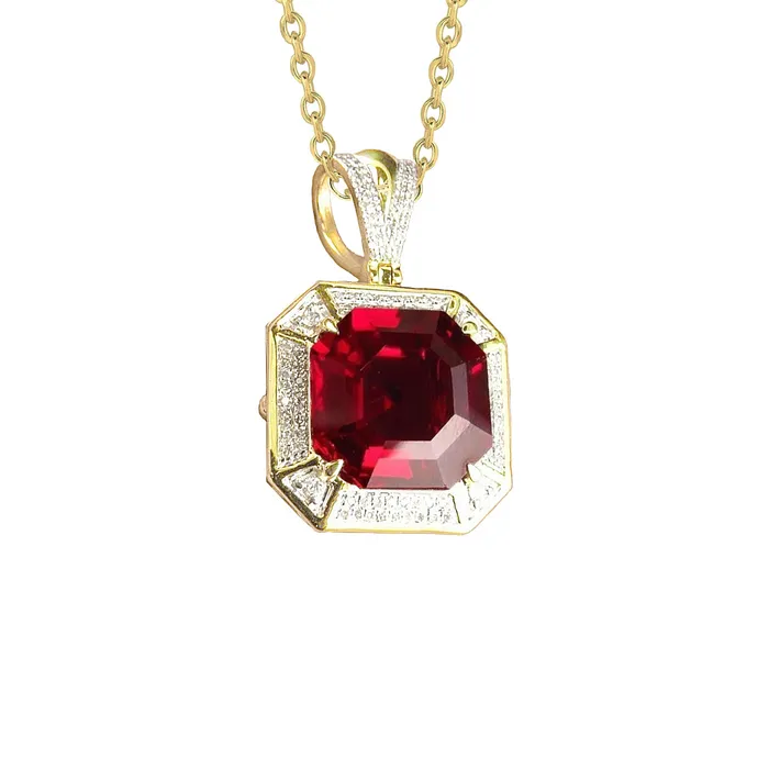 GB 540 Ct Asscher Shape Red Ruby And Natural Earth Mined Diamond Necklace Pendant Necklaces GB 540 Ct Asscher Shape Red Ruby And Natural Earth Mined Diamond Necklace Pendant Necklaces