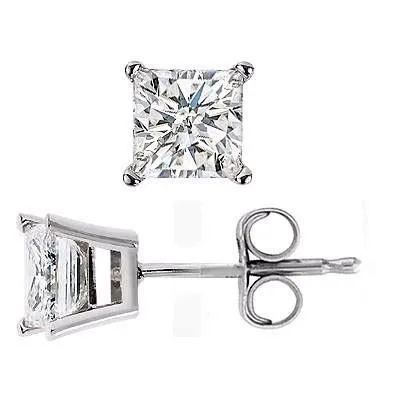 GB Earrings 190 Ct 4 Prong Set Princess Cut Natural Earth Mined Diamond Stud Earrings White Gold GB Earrings 190 Ct 4 Prong Set Princess Cut Natural Earth Mined Diamond Stud Earrings White Gold