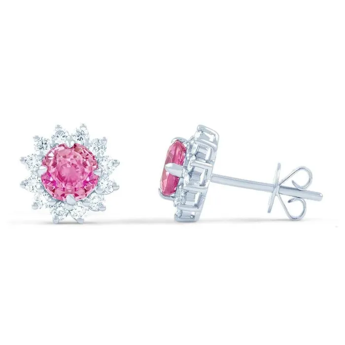 GB Earrings 550 Ct Round Cut Pink Sapphire And Natural Earth Mined Diamonds Studs Earrings Gold GB Earrings 550 Ct Round Cut Pink Sapphire And Natural Earth Mined Diamonds Studs Earrings Gold
