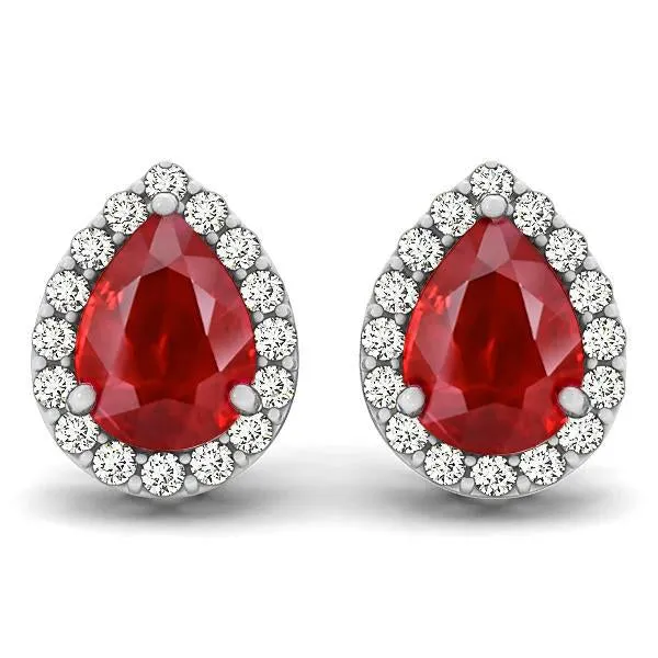 GB Earrings 860 Ct Ruby And Natural Earth Mined Diamonds Studs Halo Earrings White Gold 14K GB Earrings 860 Ct Ruby And Natural Earth Mined Diamonds Studs Halo Earrings White Gold 14K