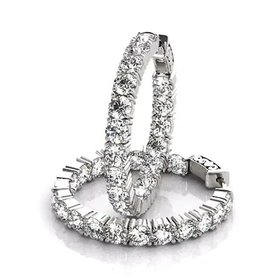 GB Earrings Natural Earth Mined Diamond Hoop Earrings 720 Carats F Vs1 White Gold 14K