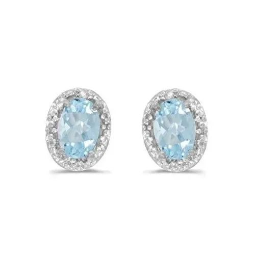 GB Earrings Oval Aquamarine With Natural Earth Mined Diamonds 6 Ct Studs Earrings White Gold 14K GB Earrings Oval Aquamarine With Natural Earth Mined Diamonds 6 Ct Studs Earrings White Gold 14K