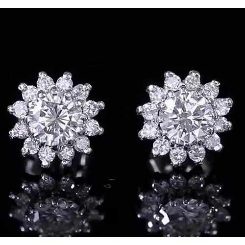 GB Earrings Round Natural Earth Mined Diamond Halo Stud Earring White Gold 14K 175 Carats GB Earrings Round Natural Earth Mined Diamond Halo Stud Earring White Gold 14K 175 Carats