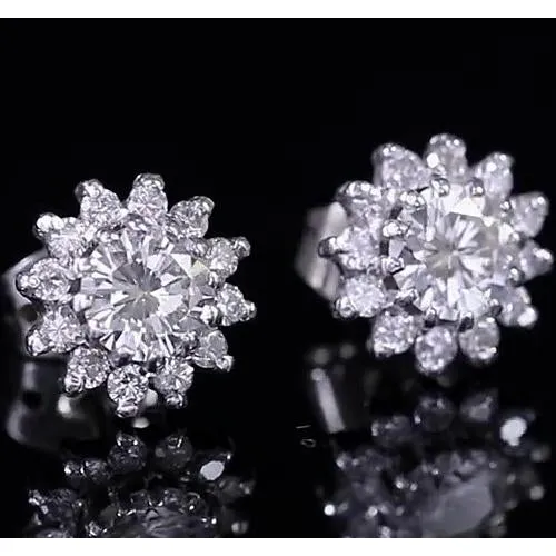 GB Earrings Round Natural Earth Mined Diamond Halo Stud Earring White Gold 14K 175 Carats GB Earrings Round Natural Earth Mined Diamond Halo Stud Earring White Gold 14K 175 Carats
