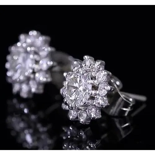 GB Earrings Round Natural Earth Mined Diamond Halo Stud Earring White Gold 14K 175 Carats GB Earrings Round Natural Earth Mined Diamond Halo Stud Earring White Gold 14K 175 Carats