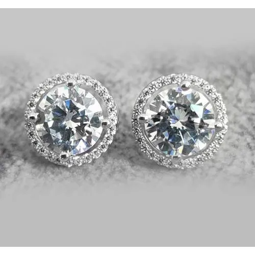 GB Earrings Stud Earrings Halo Round Genuine Natural Earth Mined Diamonds 356 Carats 14K White Gold GB Earrings Stud Earrings Halo Round Genuine Natural Earth Mined Diamonds 356 Carats 14K White Gold