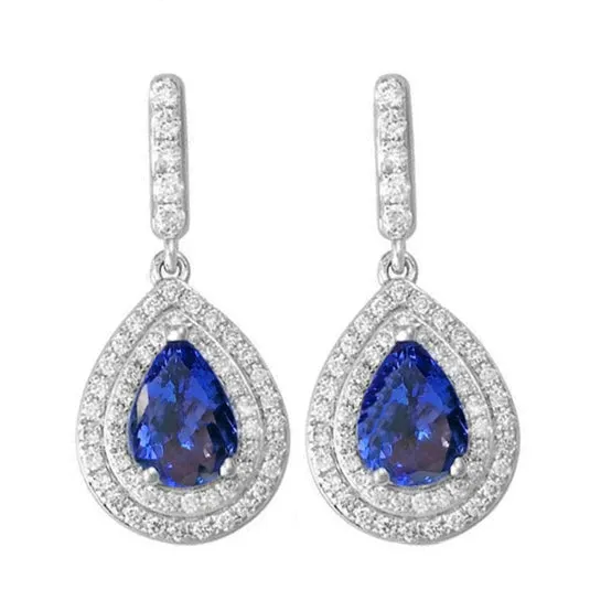 GB Earrings Women Dangle Earrings 8 Ct Tanzanite With Natural Earth Mined Diamonds Gold White 14K GB Earrings Women Dangle Earrings 8 Ct Tanzanite With Natural Earth Mined Diamonds Gold White 14K